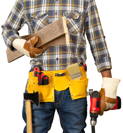 Construction worker isolated on whiteの写真素材