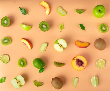 Food texture. Seamless pattern of fresh various fruits.