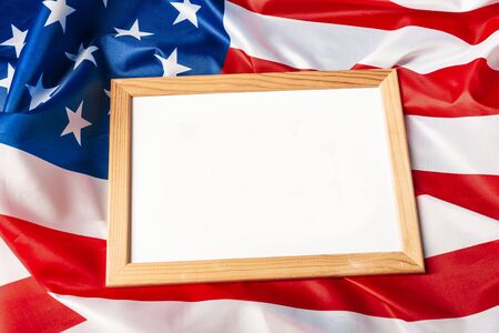 Blank frame on American flag backgroundの写真素材