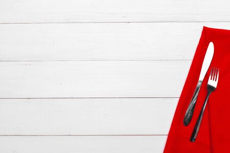 knife and fork on tableの写真素材