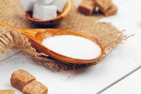 Various kinds of sugar in spoon