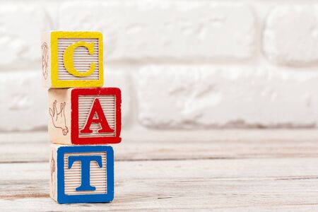 Wooden toy Blocks with the text: catの写真素材