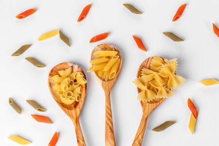 pasta on white background. creative photo.. top viewの写真素材