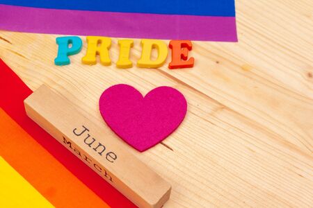 Gay pride flag on wooden tableの写真素材