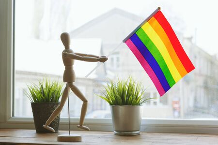 Gay pride flag, close up. creative photo.の写真素材