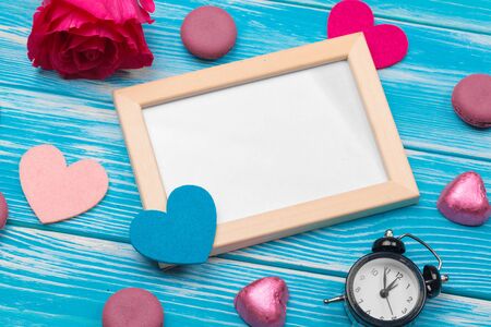 Creative Valentine Day romantic composition flat lay top viewの写真素材