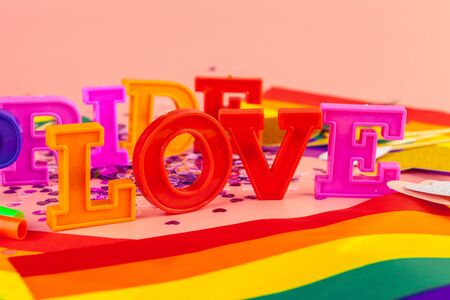 LGBT concept, text love, LGBT flag. creative photo.の写真素材