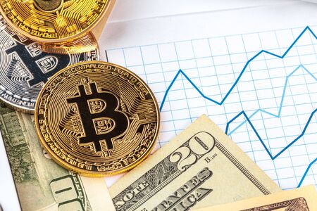 bitcoin, chart and us dollar. Finance trading. creative photo.の写真素材