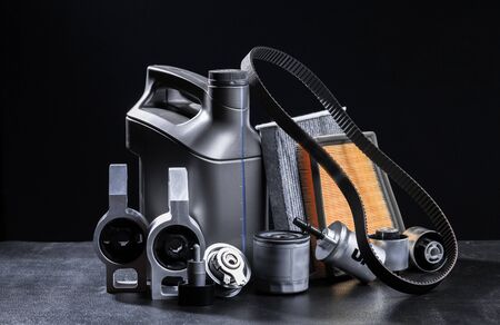 New car parts on a dark background