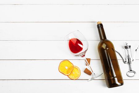 Wine glass on wooden backgroundの写真素材