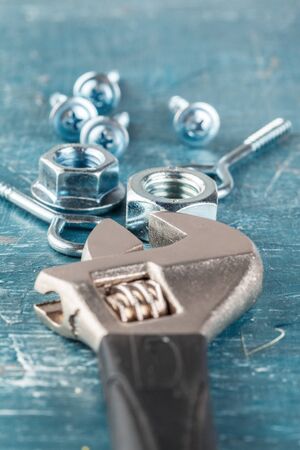 various steel nuts and bolts. creative photo.の写真素材