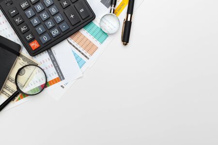 Business graph with magnifying glass on table. creative photo.の写真素材