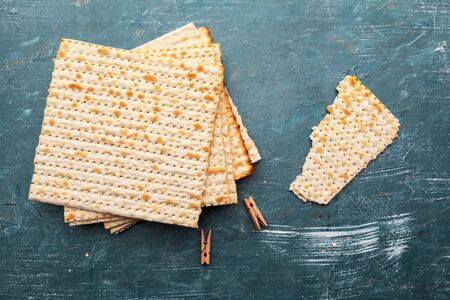 Jewish traditional matzo bread. close up. creative photo.の写真素材