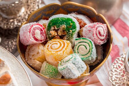 Turkish delight on a wooden table