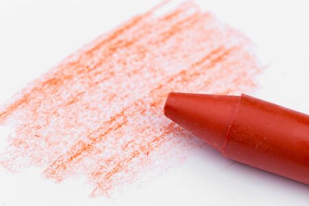 Wax crayon drawing. Hand-drawn.Close up. Isolated on whiteの写真素材