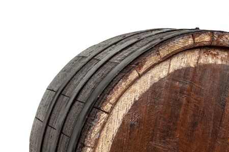 Wooden barrel with iron rings. Isolated on white background. creative photo.の写真素材