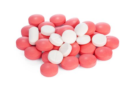 colorful pills isolated on white creative photo.の写真素材