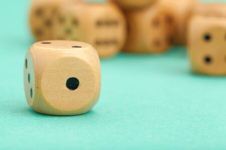 Gaming dices on blue background. Game concept. creative photo.
