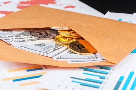 bitcoin, chart and us dollar. Finance trading creative photo.の写真素材