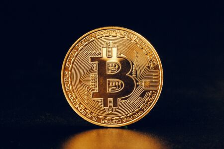 Bitcoins On Black Background. Trading Concept Of Crypto Currency. creative photo.の写真素材