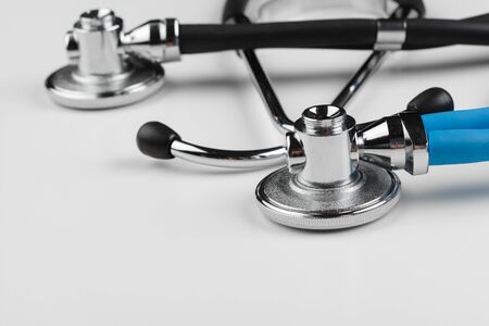 stethoscope on white background close up creative photo.の写真素材