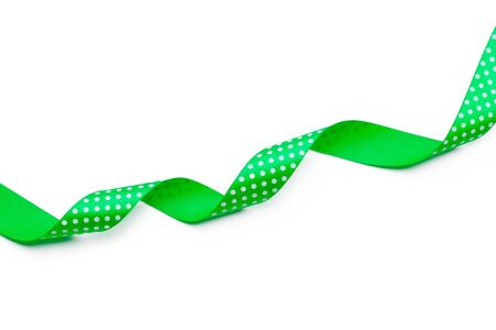 green ribbon border isolated on white background. Close up.の写真素材