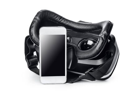 VR Glasses and smartphone isolated on white background.