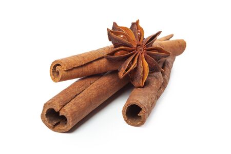 Cinnamon sticks isolated on white backgroundの写真素材