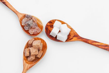 Various kinds of sugar in spoonの写真素材