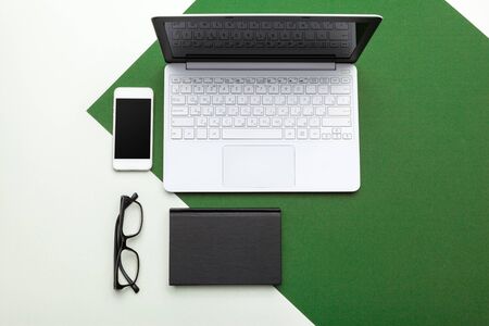Workplace with notebook laptop. Comfortable work table in office