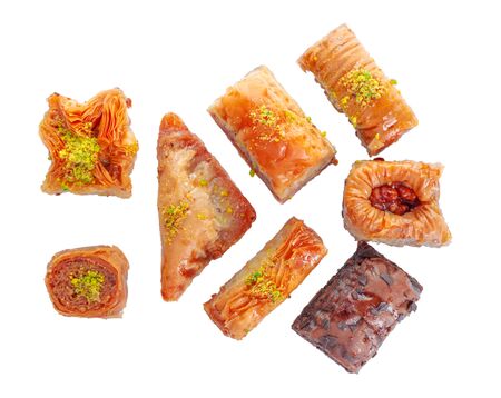 Turkish Ramadan Dessert Baklava isolated on white. Close up.の写真素材