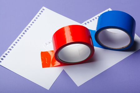 Rolls of insulation adhesive tape multicolored isolating tape. Close up.の写真素材