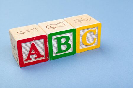 Alphabet blocks ABC close up, education concept. Close up.