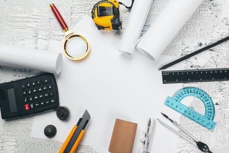 drawing tools and project side viewの写真素材