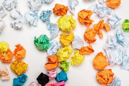 colorful crumpled paper balls. Macro photo. Close up.の写真素材