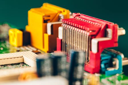 Computer electronic circuit board with processor close upの写真素材