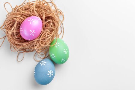 handmade easter eggs isolated on a white. Close up.の写真素材