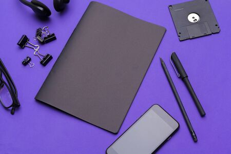 Set of office stationery and supplies, top viewの写真素材