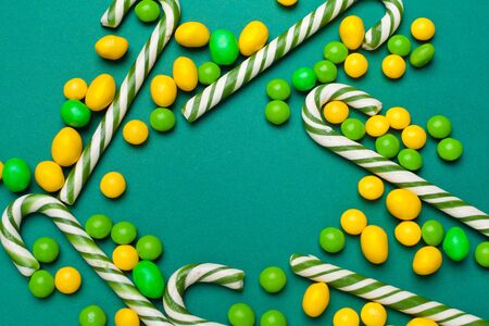 Frame of colorful bright assorted candy. Close up.の写真素材