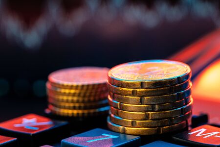 Euro coin on stock chart. Financial investment concept.の写真素材