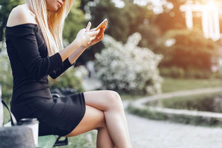 Close up Woman hand Using a Smart Phoneの写真素材