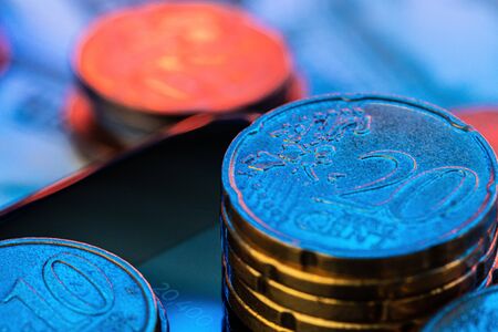 Euro coin on stock chart. Financial investment concept.の写真素材