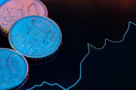 Euro coin on stock chart. Financial investment concept.
