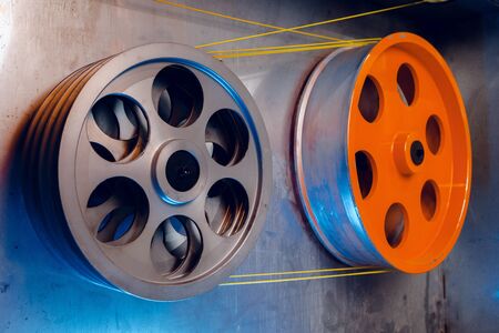 Inside a modern plant producing power electric cables and optical fibers. .Cable manufacturing...