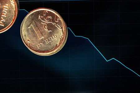 Ruble exchange chart on international stock exchanges.Crisis in the Russian economy.の写真素材