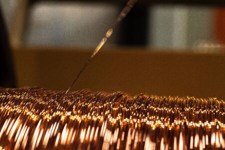 Production of copper wire, cable in reels at factory. Cable factory.の写真素材