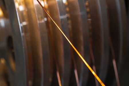 Production of cable wire at cable factory close up