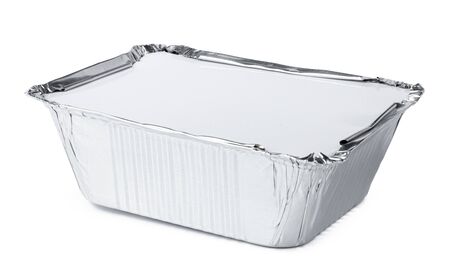 Packed foil food boxes on white background, copy spaceの写真素材