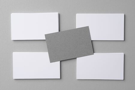 Business mock up cards with copy space on grey backgroundの写真素材