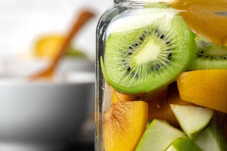 Healthy food: porridge with fruit on the table.の写真素材